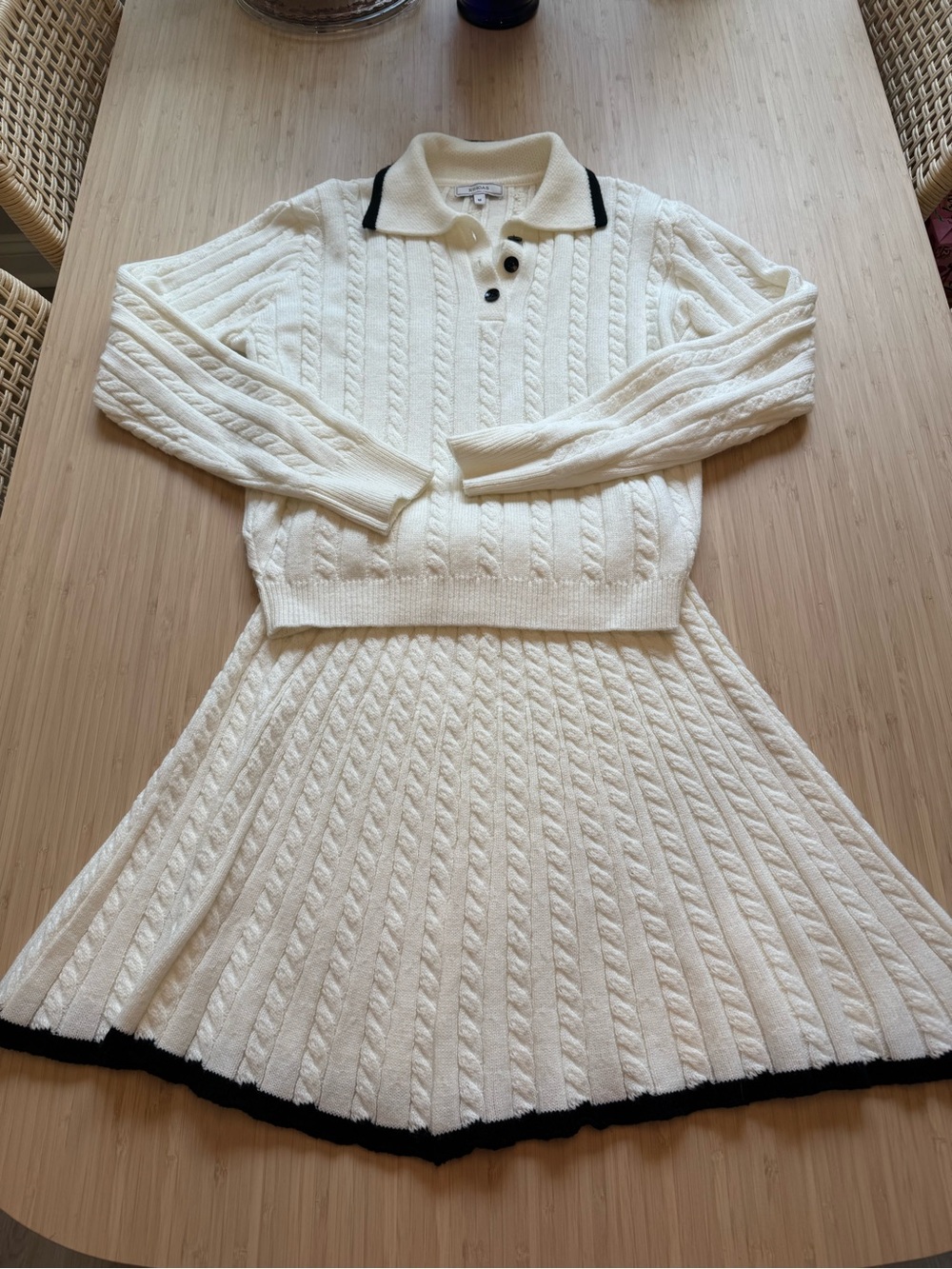 RIHOAS White Cable Knot Polo Sweater and Skirt Set. Preppy. Country Club.